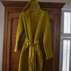 ONSEN Hooded Waffle Bathrobe In Ochre Yellow 100% Supima Cotton SMALL